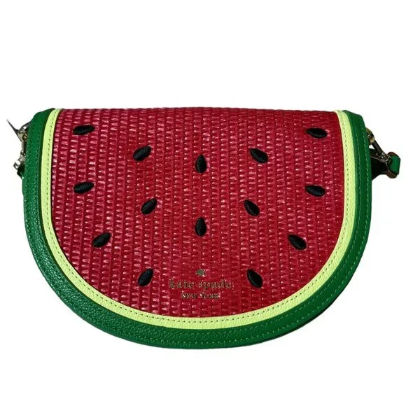 kate spade What A MelonLuna Crescent Straw Crossbody Watermelon Novelty NWT